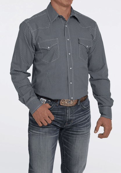 Cinch Men's Navy Print Button Long Sleeve Western Shirt MTW1303061