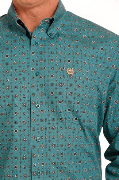 Cinch Men's Teal Multi Geo Print Button Long Sleeve Western Shirt MTW1105558