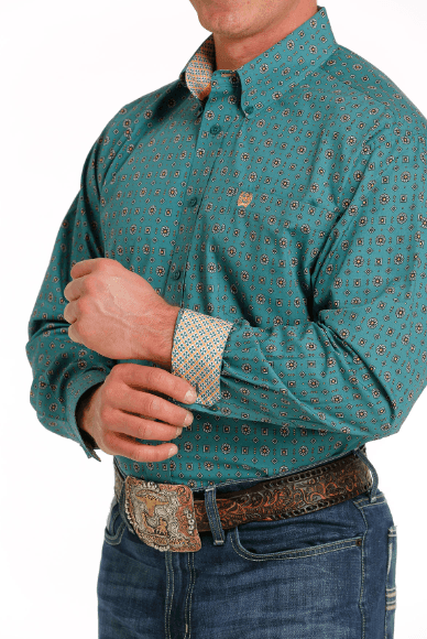 Cinch Men's Teal Multi Geo Print Button Long Sleeve Western Shirt MTW1105558
