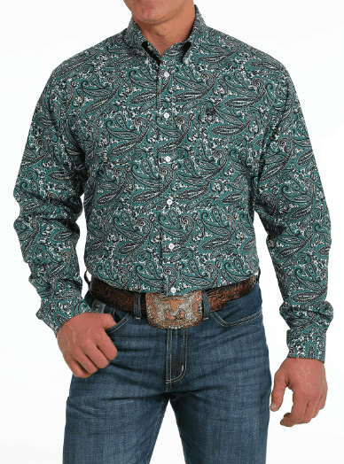Cinch Men's Teal Paisley Button Up Long Sleeve Western Shirt MTW1105560 MTW105560