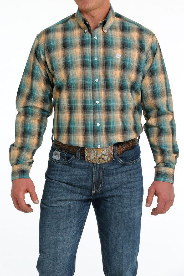 Cinch Men's Teal Plaid Button Long Sleeve Western Shirt MTW1105559