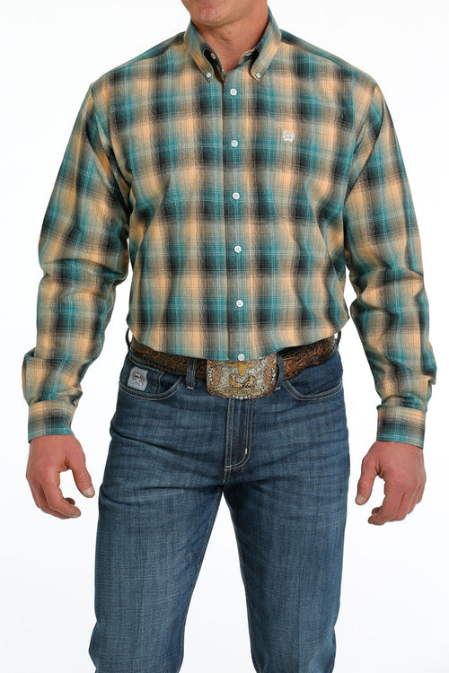 Cinch Men's Teal Plaid Button Long Sleeve Western Shirt MTW1105559