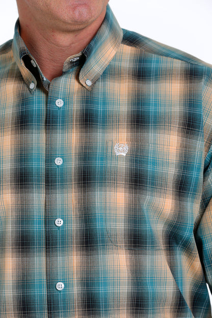 Cinch Men's Teal Plaid Button Long Sleeve Western Shirt MTW1105559
