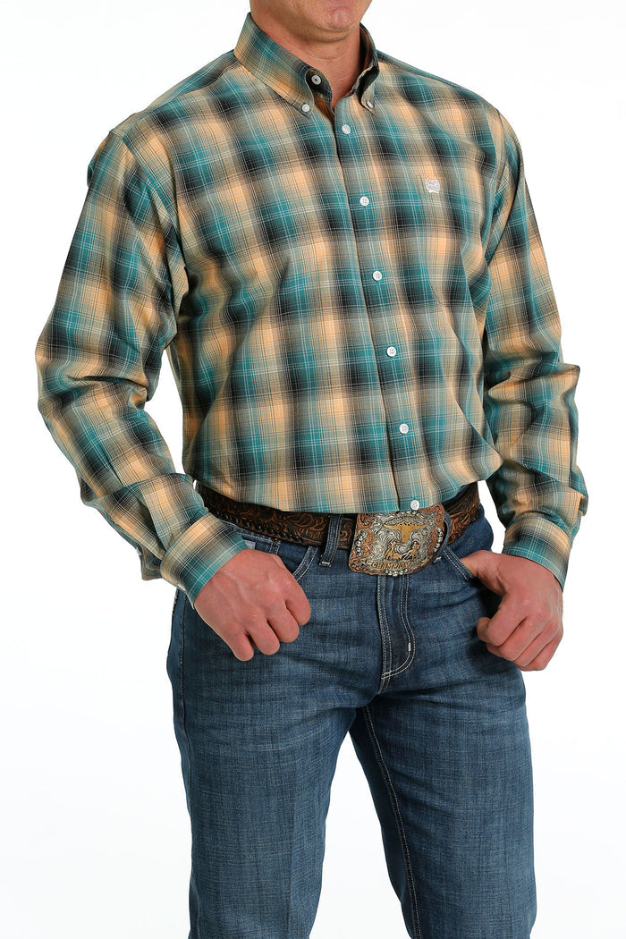 Cinch Men's Teal Plaid Button Long Sleeve Western Shirt MTW1105559