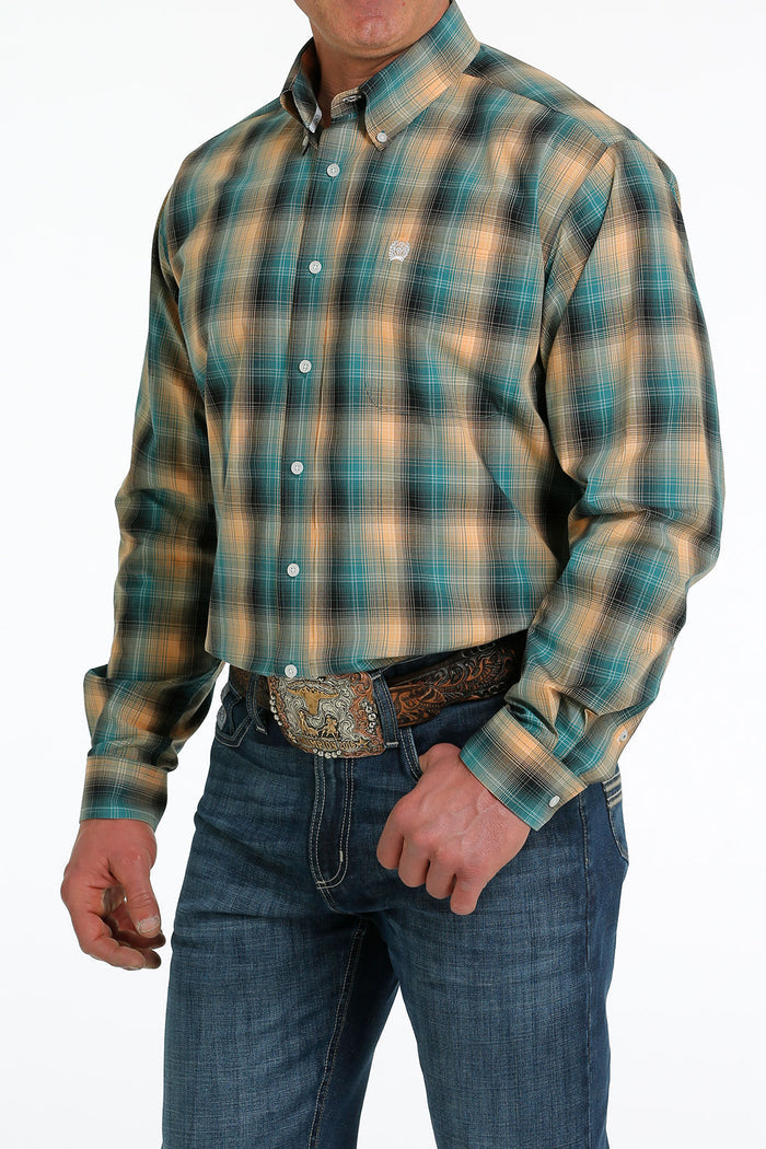 Cinch Men's Teal Plaid Button Long Sleeve Western Shirt MTW1105559