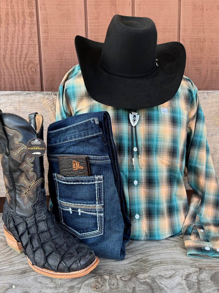 Cinch Men's Teal Plaid Button Long Sleeve Western Shirt MTW1105559-Painted Cowgirl Western Store