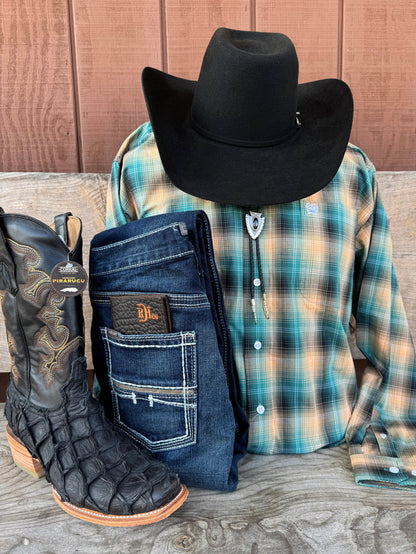 Cinch Men's Teal Plaid Button Long Sleeve Western Shirt MTW1105559-Painted Cowgirl Western Store
