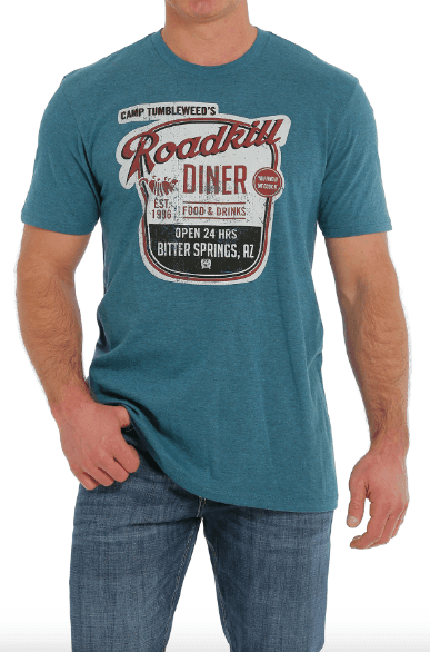 Cinch  Men's Vintage Roadkill Diner Heather Blue Graphic Tee Shirt MTT1690564