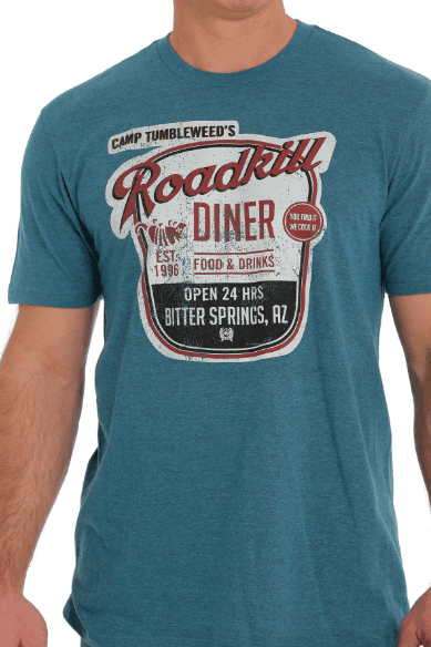 Cinch  Men's Vintage Roadkill Diner Heather Blue Graphic Tee Shirt MTT1690564