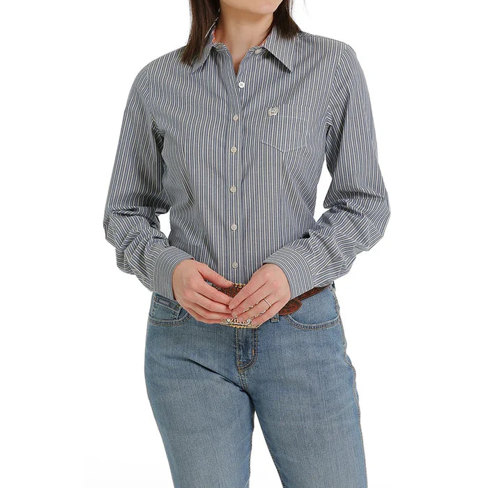 Cinch Women's Blue / White Stripe Button Up Western Shirt MSW9164196-Painted Cowgirl Western Store