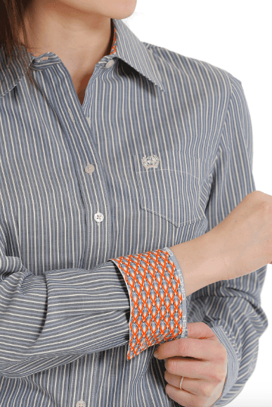 Cinch Women's Blue / White Stripe Button Up Western Shirt MSW9164196