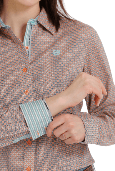 Cinch Women's Coral Multi Print Button Up Long Sleeve Western Shirt MSW9165030