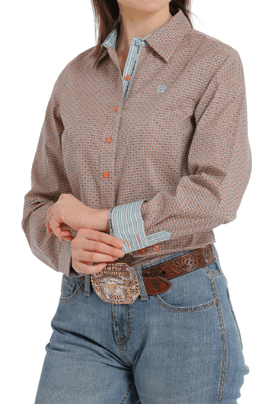 Cinch Women's Coral Multi Print Button Up Long Sleeve Western Shirt MSW9165030