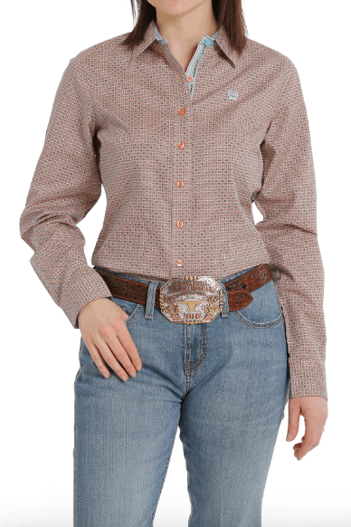 Cinch Women's Coral Multi Print Button Up Long Sleeve Western Shirt MSW9165030