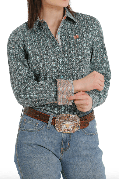 Cinch Women's Teal / Peach Multi Print Button Up Long Sleeve Western Shirt MSW9165029