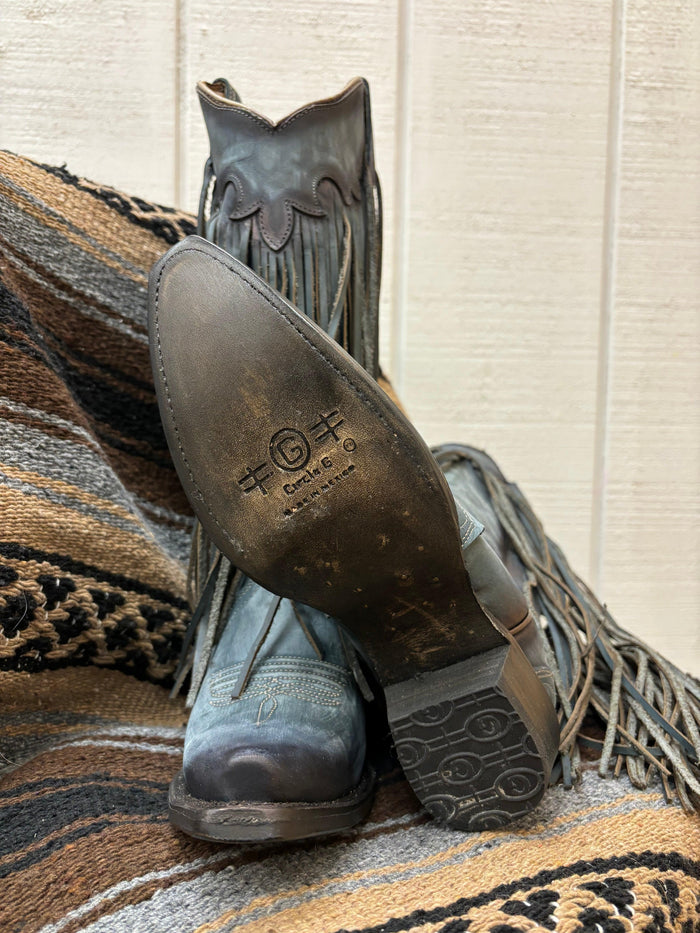 Circle G Women's Blue Leather Fringe Snip Toe Cowgirl Boots L6074-Painted Cowgirl Western Store