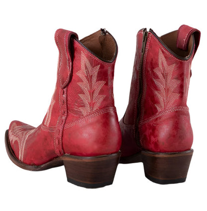 Circle G Women's Red w/White Embroidery Cowgirl Ankle Boots L5704-Painted Cowgirl Western Store