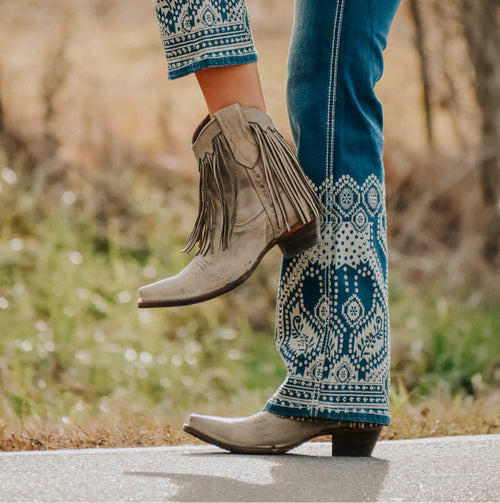 Circle G Women's Sand Leather Fringed Snip Toe Ankle Boots L6071