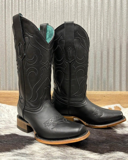 Corral Women's Black Leather Embroidered Square Toe Cowgirl Boots Z5167-Painted Cowgirl Western Store