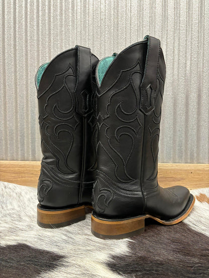 Corral Women's Black Leather Embroidered Square Toe Cowgirl Boots Z5167-Painted Cowgirl Western Store