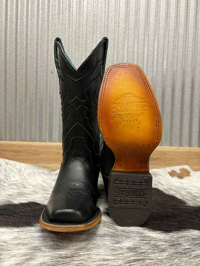 Corral Women's Black Leather Embroidered Square Toe Cowgirl Boots Z5167-Painted Cowgirl Western Store