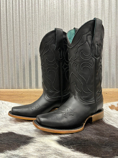 Corral Women's Black Leather Embroidered Square Toe Cowgirl Boots Z5167-Painted Cowgirl Western Store