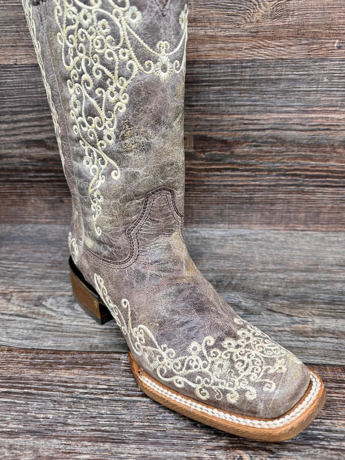 Corral Women's Brown Crater Embroidered Square Toe Cowgirl Boot A2663-Painted Cowgirl Western Store