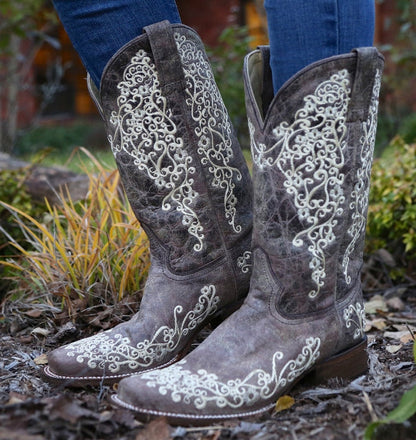 Corral Women's Brown Crater Embroidered Square Toe Cowgirl Boot A2663-Painted Cowgirl Western Store