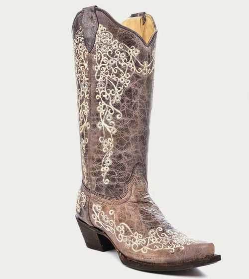 Corral Women's Crater & Bone Embroidered Snip Toe Cowgirl Boots A1094-Painted Cowgirl Western Store