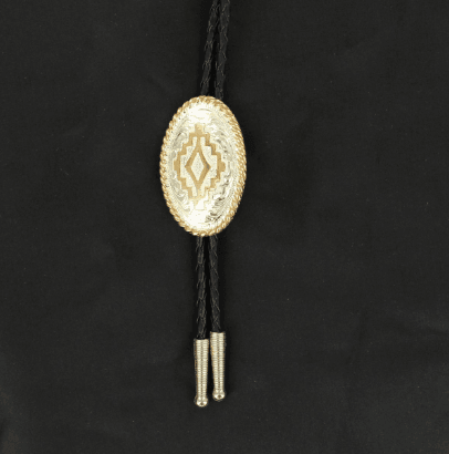 Crumrine Silver & Gold Oval Concho Aztec Black Bolo Tie C10853