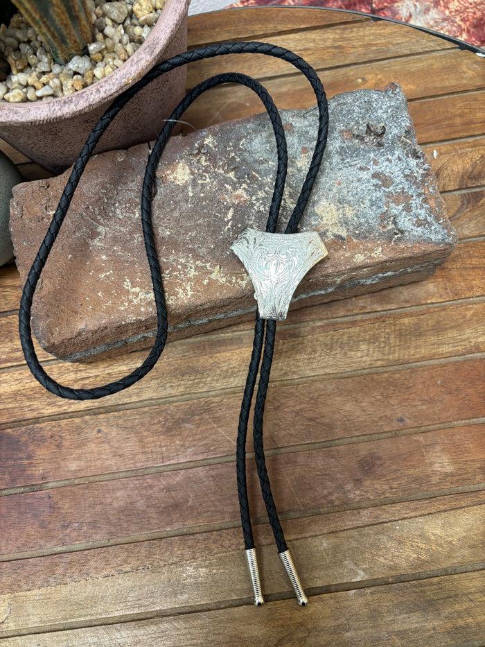 Crumrine Silver Triangle Western Scroll Black Bolo Tie C10856 22150-Painted Cowgirl Western Store