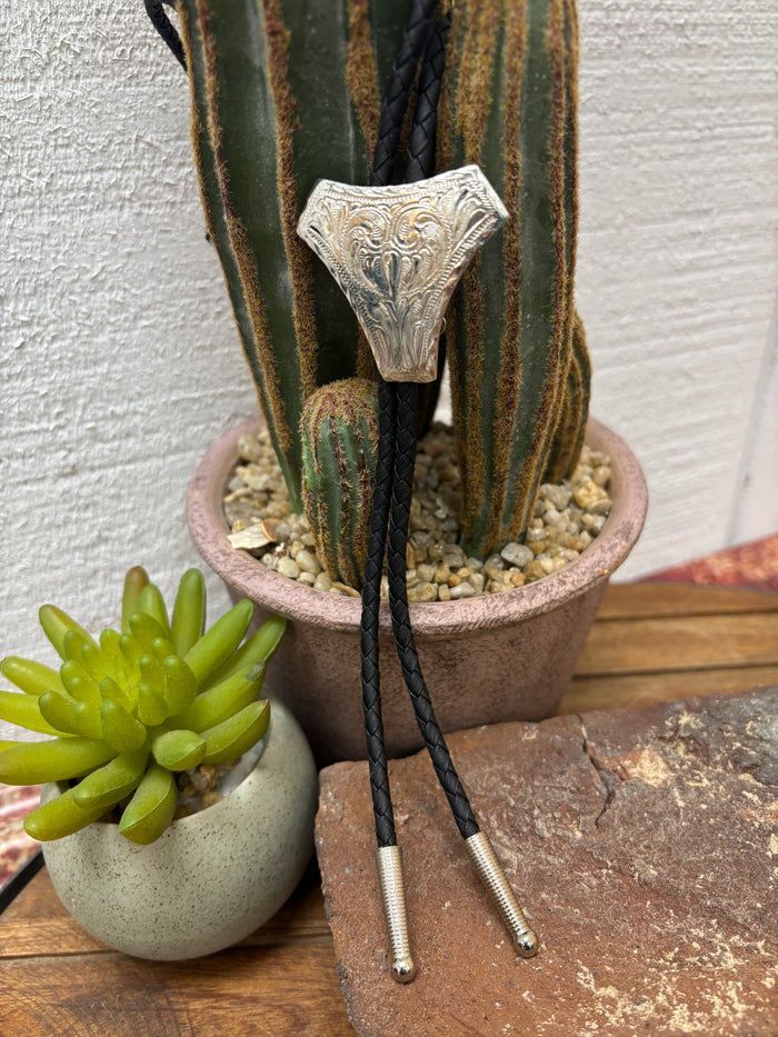 Crumrine Silver Triangle Western Scroll Black Bolo Tie C10856 22150-Painted Cowgirl Western Store