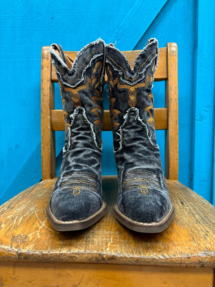 Dingo Women's Black Y'all Need Dolly Denim Snip Toe Cowgirl Boots DI950-BLK-Painted Cowgirl Western Store
