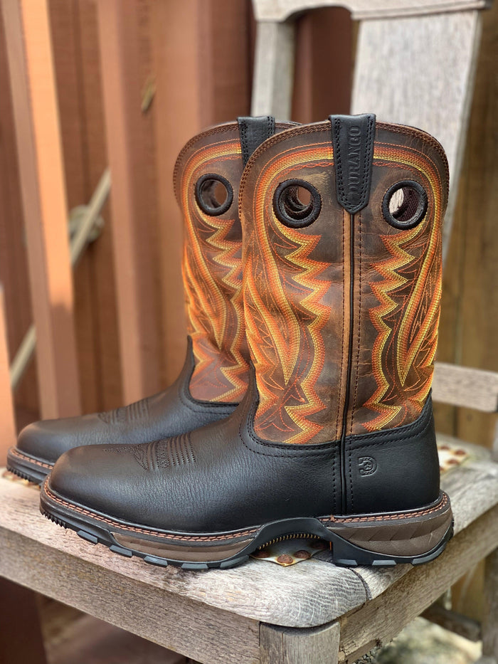 Durango Men's Maverick Onyx Black & Dark Brown Square Toe Western Work Boots DDB0402-Painted Cowgirl Western Store