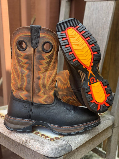 Durango Men's Maverick Onyx Black & Dark Brown Square Toe Western Work Boots DDB0402-Painted Cowgirl Western Store