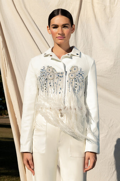 AKIRA BIRTHDAY HAND BEADED MOTO JACKET