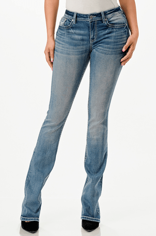 Grace in LA Easy Fit Women's Aztec Rhinestone Pocket Design Bootcut Jeans EB61838NF