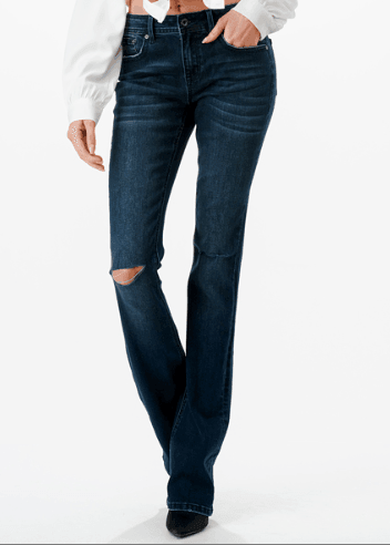 Grace in LA Easy Fit Women's Dark Wash Distressed Bootcut Jeans EB9568