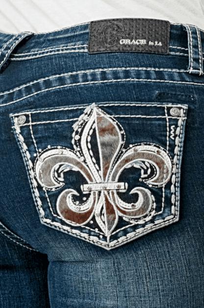 Grace in LA Easy Fit Women's Fleur de lis Bootcut Jeans EB51839