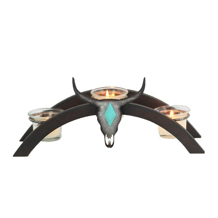 HiEnd Accents Skull Arched Metal Candle Holder w/ 3 Glass Votive Holders WD3007-Painted Cowgirl Western Store