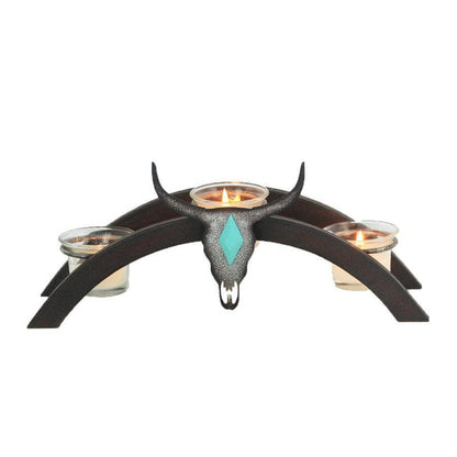 HiEnd Accents Skull Arched Metal Candle Holder w/ 3 Glass Votive Holders WD3007-Painted Cowgirl Western Store