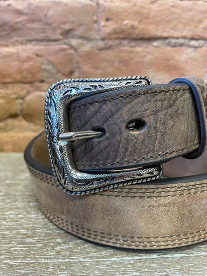 Hooey Gibson Tan and Brown Tapered Stitch Accent Leather Belt HMBLT018-Painted Cowgirl Western Store