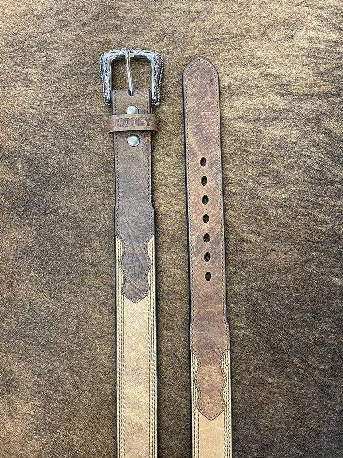 Hooey Gibson Tan and Brown Tapered Stitch Accent Leather Belt HMBLT018-Painted Cowgirl Western Store