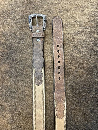 Hooey Gibson Tan and Brown Tapered Stitch Accent Leather Belt HMBLT018-Painted Cowgirl Western Store