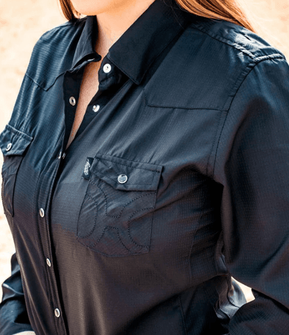 Hooey Women’s Sol Black Pearl Snap Long Sleeve Western Shirt 40 UPF  HT1613BK
