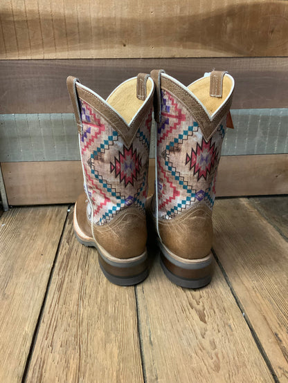 Roper Children/Youth Beige Burnished Brown Native Design Square Toe Western Boot 7023-8454-Painted Cowgirl Western Store