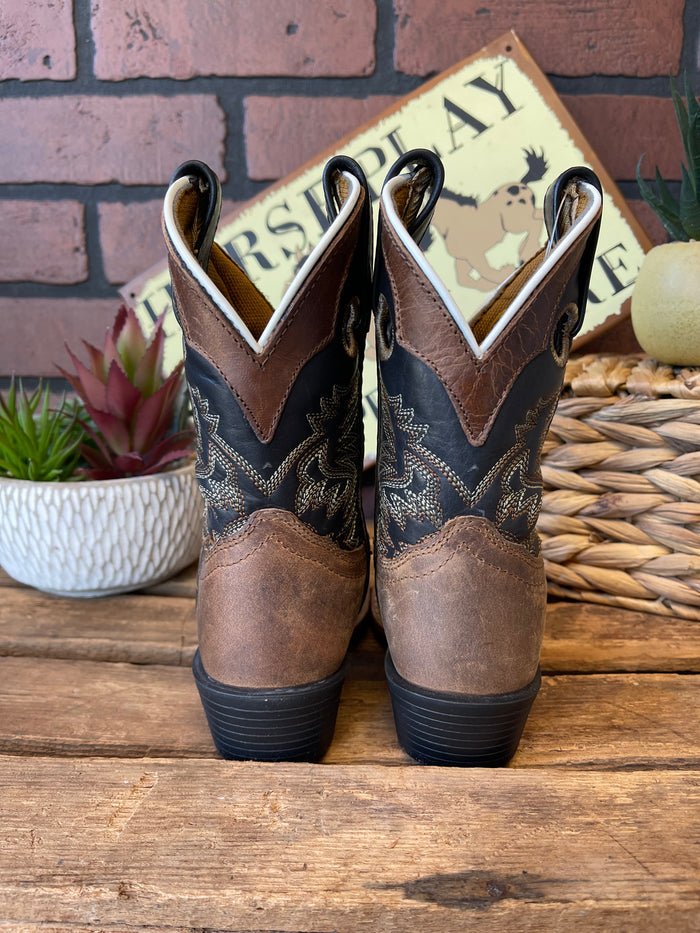 Dan Post Children/Youth Aged Bark Brown Leather & Black Top Rascal Western Cowboy Boot DPC2940 DPC3940-Painted Cowgirl Western Store