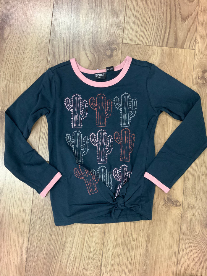 Cruel Girl Girl's Navy Long Sleeve Cactus Shirt CTK8600002-Painted Cowgirl Western Store