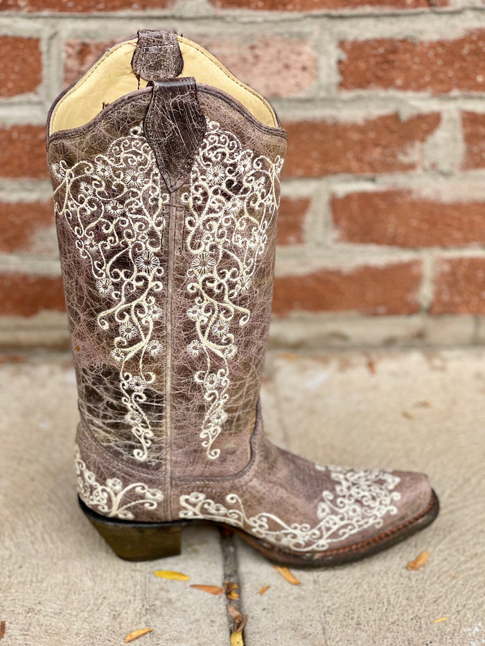 Corral Women's Crater & Bone Embroidered Snip Toe Cowgirl Boots A1094-Painted Cowgirl Western Store