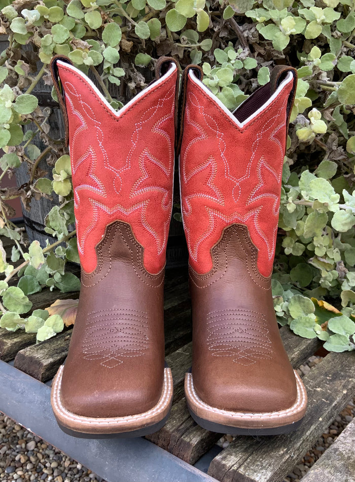 Roper Children's Dark Tan Leather & Red Top Western Cowboy Boot 0911-2940-Painted Cowgirl Western Store